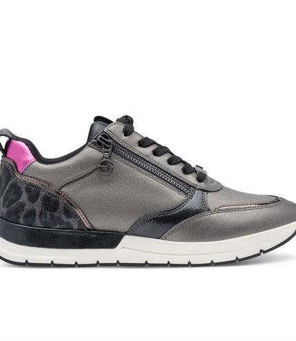 Tamaris Womens Pewter Silver Pink Fashion Lace-Up Zipped Sneakers Trainers