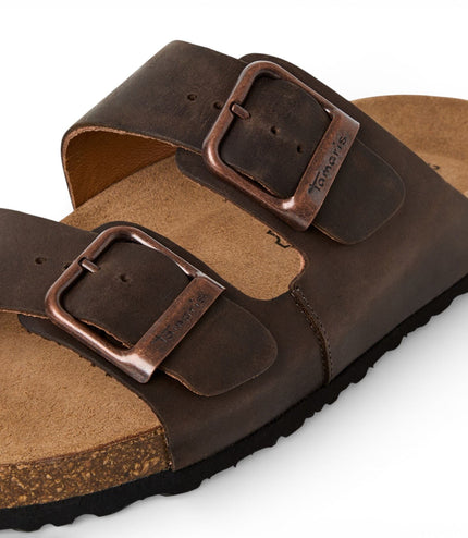 Tamaris Men's Brown Leather Slip-On Footbed Slipper Sandals
