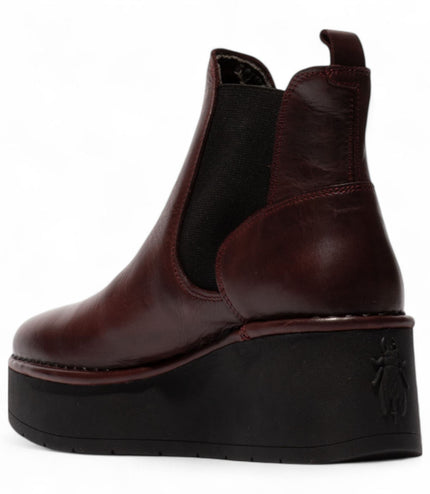Fly London Womens Wine Red Hely268 Chelsea Leather Ankle Pull-On Platform Comfort Boots