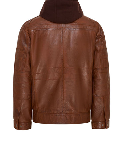 Mens Air Force Hooded Bomber Aviator Real Leather Flight Bomber Jacket - Tan