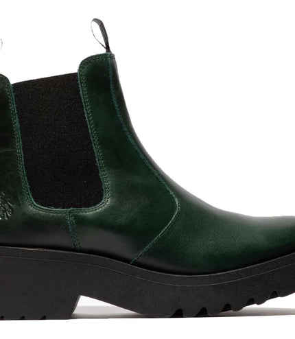 Fly London Womens Petrol Green Medi789 Wedged Chelsea Ankle Leather Platform Boots
