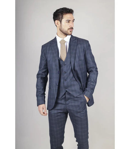 Mens IM2 Classic Plain Blue 3 Piece Suit