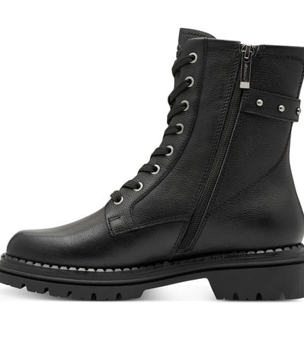 Tamaris Womens Fashion Black Leather Lace-Up Zip Combat Ankle Boots