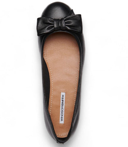 Windsorsmith Womens Black Leather Flat Shoes With Bow - Bunny