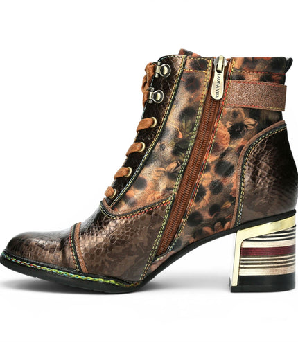Laura Vita Women's Victorian Floral Bronze Leather Lace-Up Ankle Boots - Idcorao-10