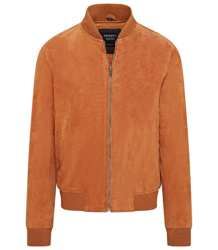 Mens Soft Goat Suede MA-1 Varsity Bomber Jacket  - Dalian - Tan