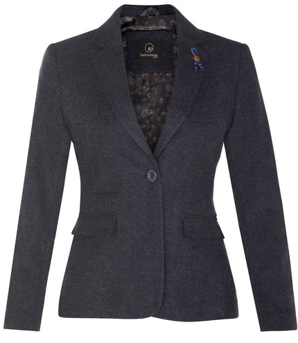 Womens Tweed 1920s Herringbone Navy Blazer
