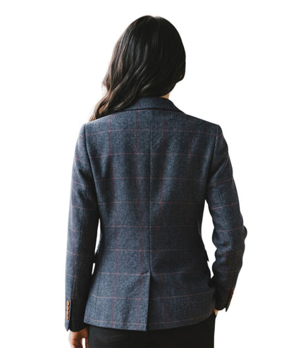 Women's Navy Tweed Blazer Tailored Formal Jacket - Madrid