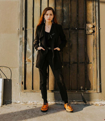 TUK Pointed Creeper Sneaker Orange Cow Suede Platform Shoes - A9182