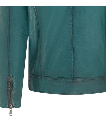 Men's Modern Classic Leather Quilted Biker Jacket - Derry - Forest Green