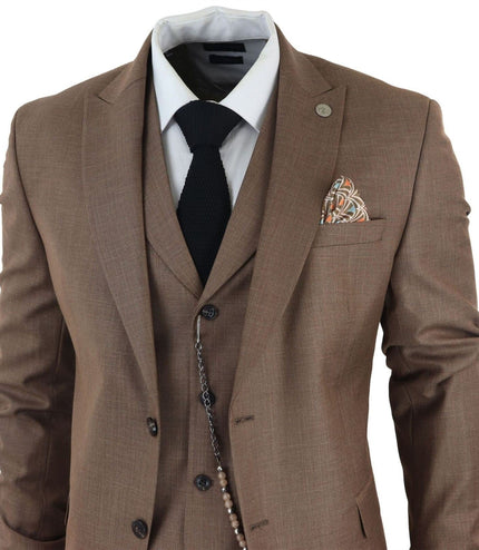 Men's Classic 3-Piece Plain Brown Suit