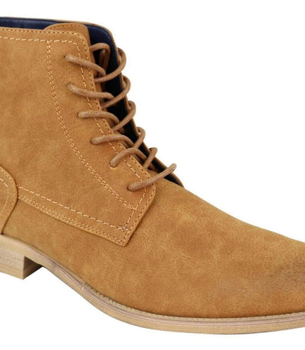 Mens Camel Matt Suede Lace Up Ankle Boots