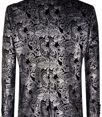Mens Classic Silver Paisley Black Velvet Tuxedo Dinner Jacket Tailored Blazer