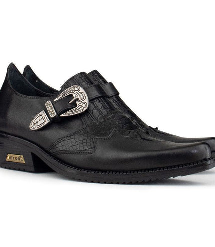 Men's Black Leather Winklepickers Cowboy Cuban Biker Boots