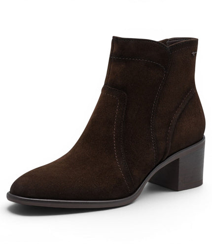 Tamaris Women's Mocca Brown Suede Leather Heeled Ankle Boots - 25313-47