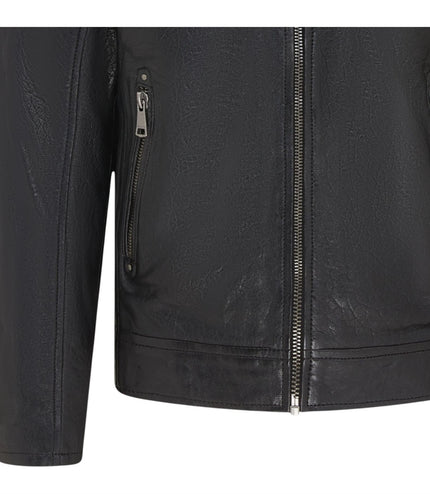 Men's Modern Classic Leather Quilted Biker Jacket - Derry - Black