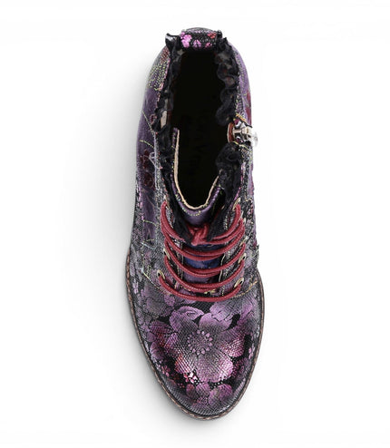 Laura Vita Women's Floral Goth Victorian Violet Leather Heeled Ankle Boots - Alcizeeo-190