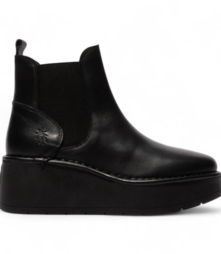 Fly London Womens Black Hely268 Chelsea Leather Ankle Pull-On Platform Comfort Boots