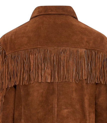 Men's Retro Tan Cowboy Suede Leather Fringe Jacket - Western