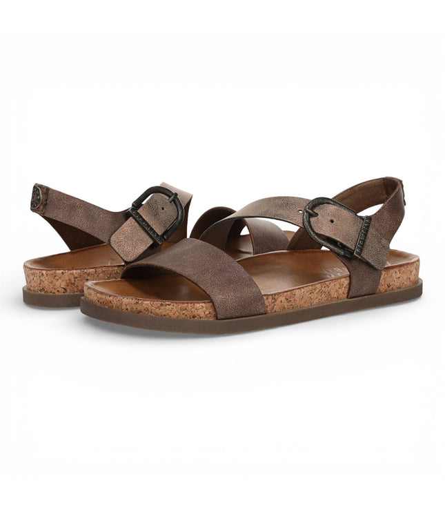 Blowfish Malibu Women's Brown Silver Footbed Strappy Flat Sandals - Lance