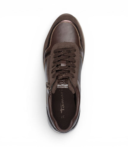 Tamaris Womens Brown Faux Leather Fashion Lace Up Sneakers - 23613-46