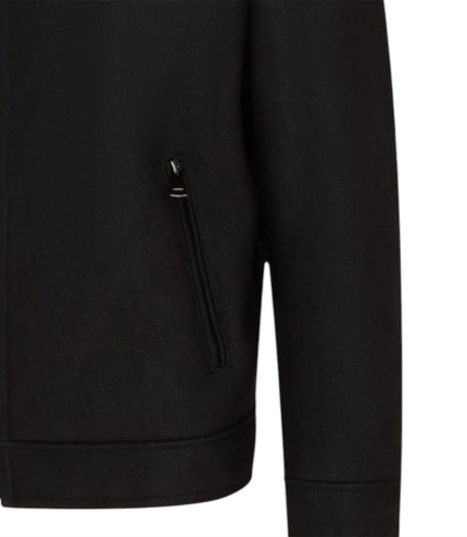 Mens Black Sheepksin Hooded Shearling Bomber Jacket - Benalla