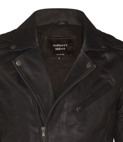 Mens Cross Zip Leather Biker Jacket - Gibraltar - Black