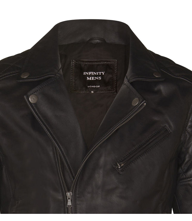 Mens Cross Zip Leather Biker Jacket - Gibraltar - Black