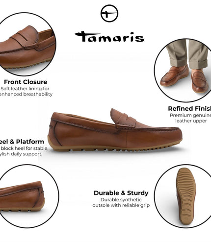 Tamaris Mens Brown Leather Moccasin Loafers Casual Shoes
