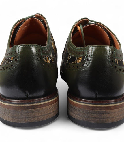 Justin Reess Men's Green Leather Floral Print Brogue Dress Shoes - Ross