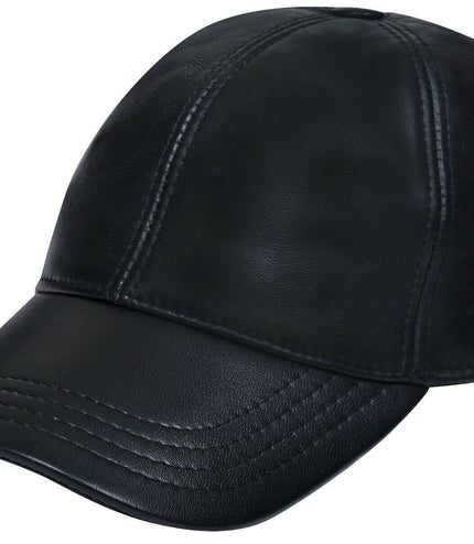 Unisex Real Nappa Leather Adjustable Golf Snapback Plain Baseball Cap Hat - Black