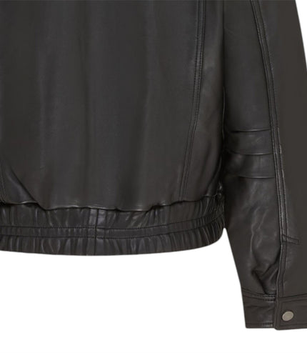 Womens Black Leather Biker Bomber Oversized Jacket - Blouson