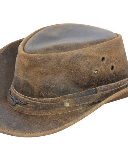 Cowboy Aussie Real Leather Hat Australian Tan Brown Western Outback Bush Hat