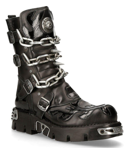 New Rock Black Spiked Mid-Calf Gothic Boots - 727-S1