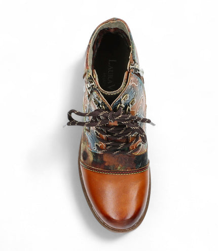 Laura Vita Anita 006 Camel Brown Floral Womens Gothic Victorian Leather Ankle Boots