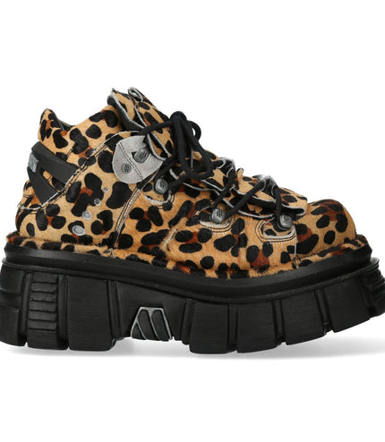 New Rock M-106-C192 Leopard Brown Leather Gothic Ankle Boots