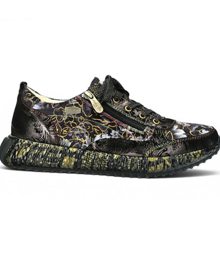 Laura Vita Women's Goth Victorian Floral Black Leather Trainer Sneaker - Burton-43