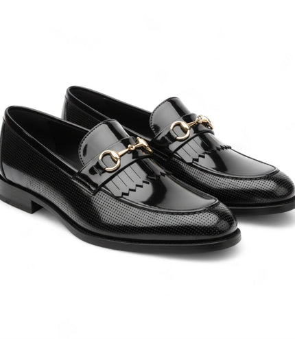 Mens Black Patent Faux Leather Formal Loafers Shoes