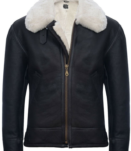 Mens B3 WW2 Leather Sheepskin Aviator Flying Jacket-Charleston - Brown Cream