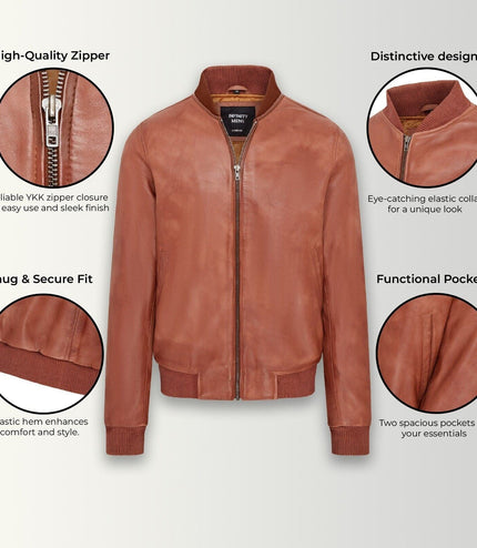 Mens Soft Leather MA-1 Varsity Bomber Jacket - Tan