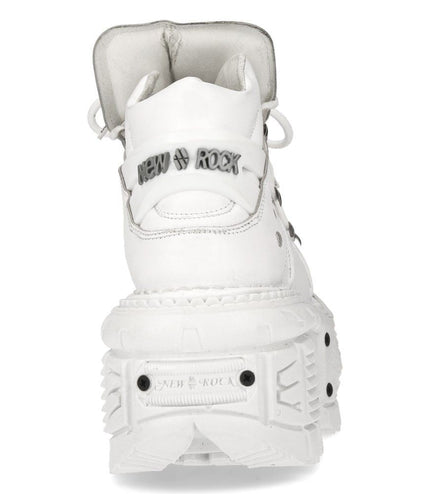 New Rock Unisex White Leather Gothic Punk Boots - M-TANK106-C1