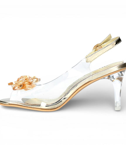 Laura Vita Women's Mira 01 Clear Golden Slip-On Cinderella Heel Sandals