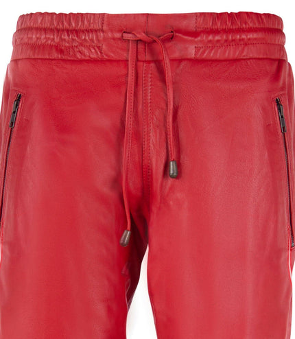 Mens  Leather Jogging Bottoms-Boston - Red