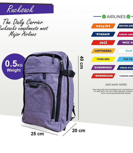 Backpack Rucksack 40x20 x25 cm Underseat Travel Cabin Bag for Easy Jet, Ryanair Lilac