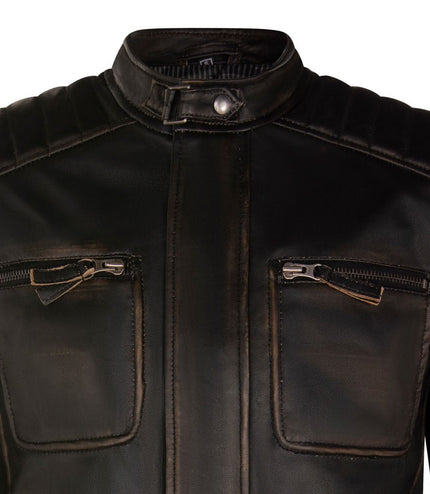 Mens Vintage Leather Retro Biker Jacket - Milan