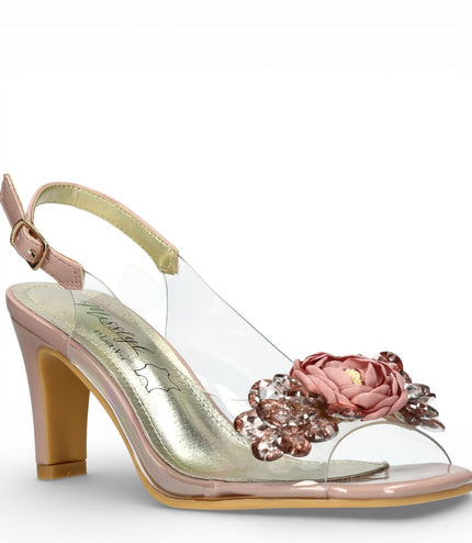 Laura Vita Women's Mira 05 Clear Rose Pink Slip-On Cinderella Heel Sandals