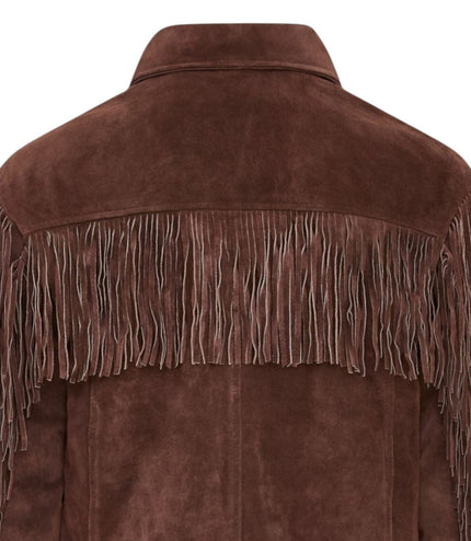 Men's Retro Brown Cowboy Suede Leather Fringe Jacket - Western
