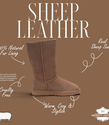 Women’s Chestnut Genuine Sheepskin Fur-Lined Winter Mid-Calf Boots