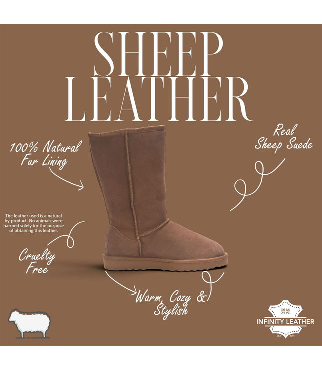Women’s Chestnut Genuine Sheepskin Fur-Lined Winter Mid-Calf Boots