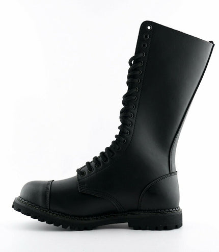 Grinders Unisex Black Leather Mid-Calf Punk Military Boots - King CS